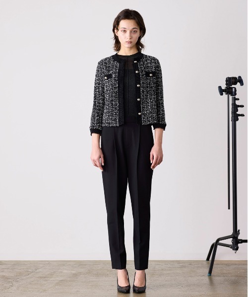 Marilyn Moon(マリリンムーン)の「tweed knit fringe jacket(ノーカラージャケット・レディース・ホワイト/ブラック・FREE)」の13枚目の写真
