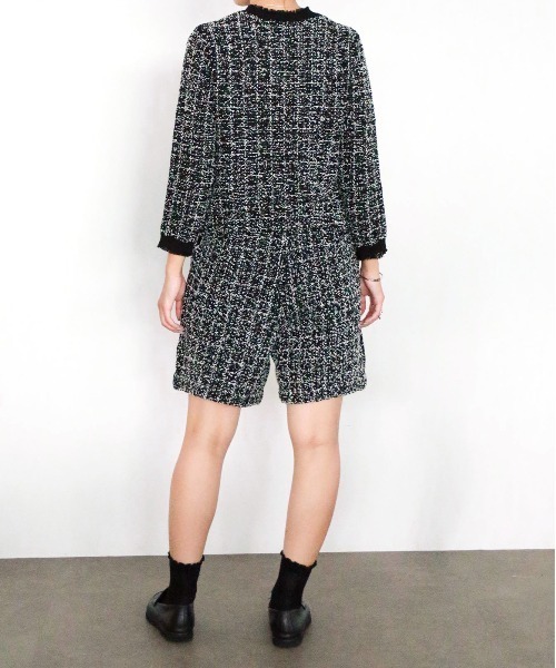 Marilyn Moon(マリリンムーン)の「tweed knit fringe jacket(ノーカラージャケット・レディース・ホワイト/ブラック・FREE)」の20枚目の写真