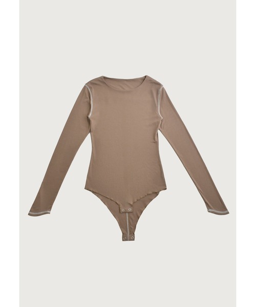 kiehtova（キエトヴァ）の「【kiehtova】CONTRAST STITCH BODY SUIT/コントラストステッチボディスーツ（Tシャツ/カットソー・レディース・ブラック/ダークパープル/ベージュ・FREE）」の14枚目の写真