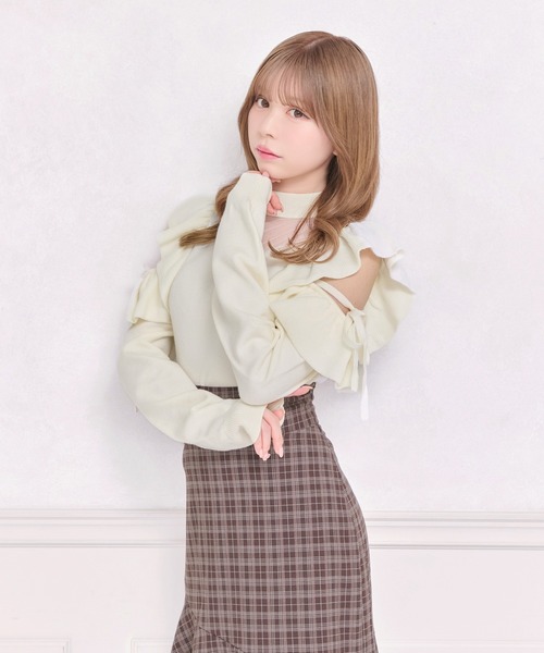 apres jour（アプレジュール）の「デコルテチュールニット（ニット/セーター・レディース・ブラック/アイボリー/グレイッシュベージュ・フリー/X-LARGE）」の5枚目の写真