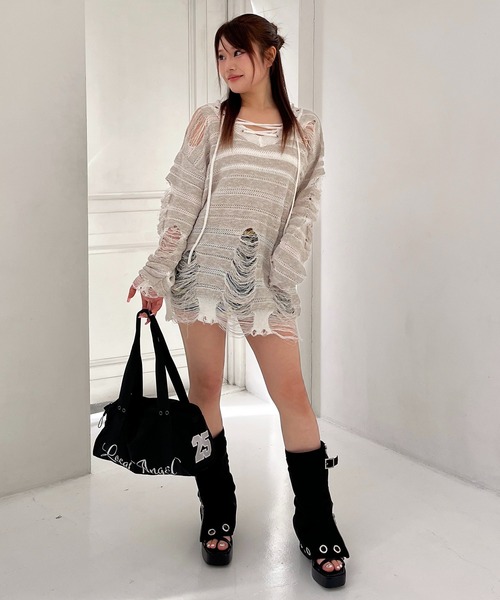 SPIRALGIRL(スパイラルガール)の「レースアップオーバーニット(ニット/セーター・レディース・グレー系/その他/ベージュ系・FREE)」の5枚目の写真