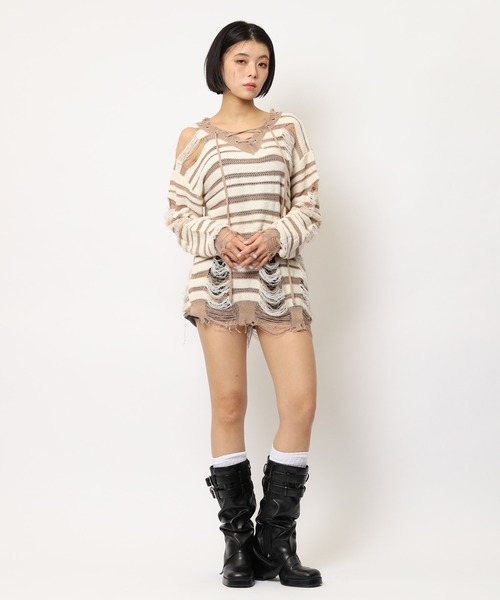 SPIRALGIRL(スパイラルガール)の「レースアップオーバーニット(ニット/セーター・レディース・グレー系/その他/ベージュ系・FREE)」の4枚目の写真
