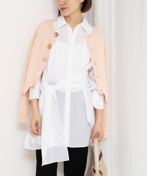 NOLLEY’S(ノーリーズ)の「ウォッシャブルウエストリボン2WAYロングシャツ(シャツ/ブラウス・レディース・オフホワイト/ピンク/ライトブルー・38)」の7枚目の写真