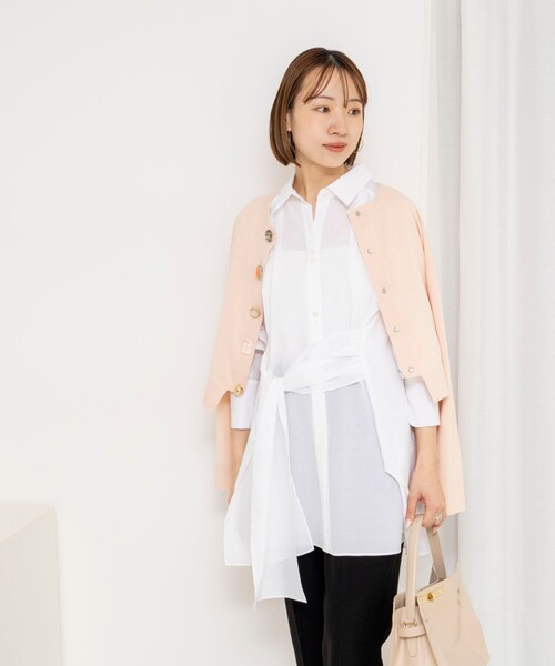 NOLLEY’S(ノーリーズ)の「ウォッシャブルウエストリボン2WAYロングシャツ(シャツ/ブラウス・レディース・オフホワイト/ピンク/ライトブルー・38)」の8枚目の写真