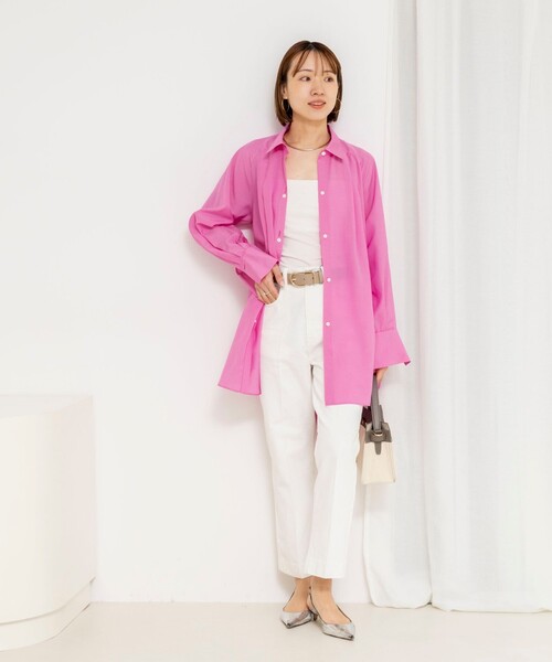 NOLLEY’S(ノーリーズ)の「ウォッシャブルウエストリボン2WAYロングシャツ(シャツ/ブラウス・レディース・オフホワイト/ピンク/ライトブルー・38)」の13枚目の写真