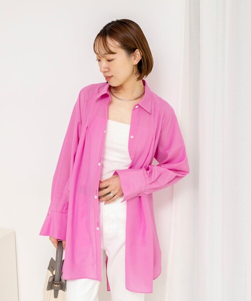 NOLLEY’S(ノーリーズ)の「ウォッシャブルウエストリボン2WAYロングシャツ(シャツ/ブラウス・レディース・オフホワイト/ピンク/ライトブルー・38)」の14枚目の写真