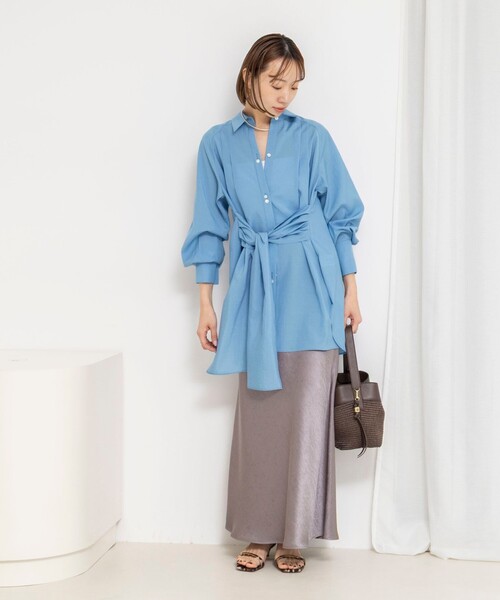 NOLLEY’S(ノーリーズ)の「ウォッシャブルウエストリボン2WAYロングシャツ(シャツ/ブラウス・レディース・オフホワイト/ピンク/ライトブルー・38)」の19枚目の写真