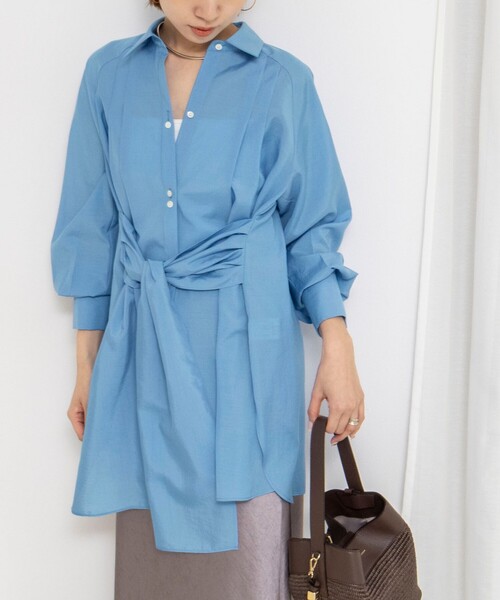 NOLLEY’S(ノーリーズ)の「ウォッシャブルウエストリボン2WAYロングシャツ(シャツ/ブラウス・レディース・オフホワイト/ピンク/ライトブルー・38)」の22枚目の写真