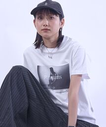 【FFEIN(フェイン)】モノトーンフォトプリントショート丈Tシャツ / Tシャツ クルーネック 半袖 プリント フォト 【短丈】