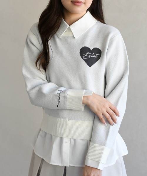31 Sons de mode(トランテアン ソン ドゥ モード)の「2026春夏新作 ハートモチーフ襟付きニット(ニット/セーター・レディース・ネイビー/グレー/ベージュ・フリ-)」の3枚目の写真