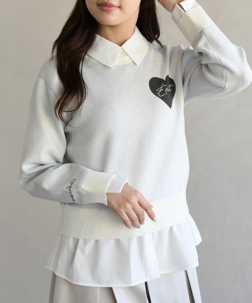 31 Sons de mode(トランテアン ソン ドゥ モード)の「2026春夏新作 ハートモチーフ襟付きニット(ニット/セーター・レディース・ネイビー/グレー/ベージュ・フリ-)」の11枚目の写真