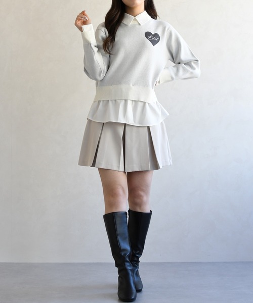 31 Sons de mode(トランテアン ソン ドゥ モード)の「2026春夏新作 ハートモチーフ襟付きニット(ニット/セーター・レディース・ネイビー/グレー/ベージュ・フリ-)」の6枚目の写真