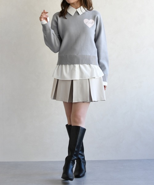 31 Sons de mode(トランテアン ソン ドゥ モード)の「2026春夏新作 ハートモチーフ襟付きニット(ニット/セーター・レディース・ネイビー/グレー/ベージュ・フリ-)」の4枚目の写真