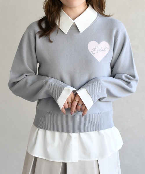 31 Sons de mode(トランテアン ソン ドゥ モード)の「2026春夏新作 ハートモチーフ襟付きニット(ニット/セーター・レディース・ネイビー/グレー/ベージュ・フリ-)」の10枚目の写真