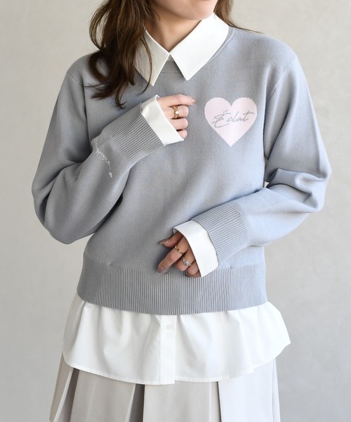 31 Sons de mode(トランテアン ソン ドゥ モード)の「2026春夏新作 ハートモチーフ襟付きニット(ニット/セーター・レディース・ネイビー/グレー/ベージュ・フリ-)」の9枚目の写真