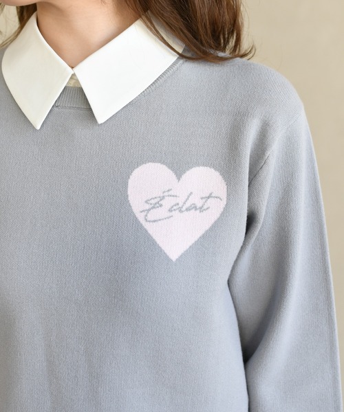 31 Sons de mode(トランテアン ソン ドゥ モード)の「2026春夏新作 ハートモチーフ襟付きニット(ニット/セーター・レディース・ネイビー/グレー/ベージュ・フリ-)」の14枚目の写真