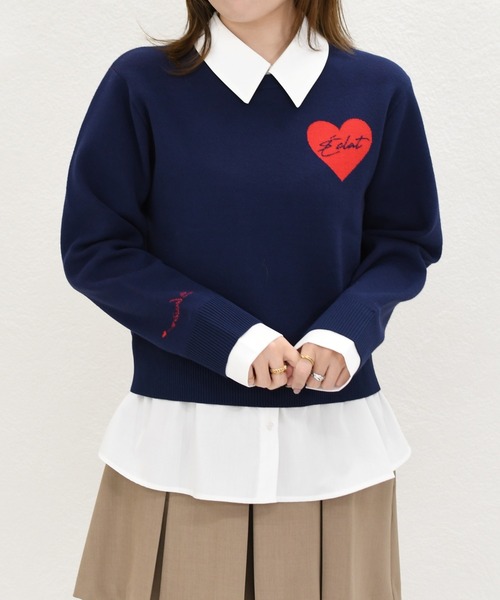 31 Sons de mode(トランテアン ソン ドゥ モード)の「2026春夏新作 ハートモチーフ襟付きニット(ニット/セーター・レディース・ネイビー/グレー/ベージュ・フリ-)」の8枚目の写真