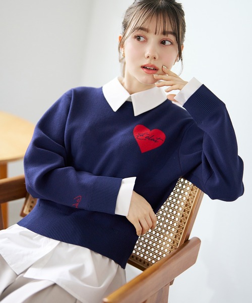 31 Sons de mode(トランテアン ソン ドゥ モード)の「2026春夏新作 ハートモチーフ襟付きニット(ニット/セーター・レディース・ネイビー/グレー/ベージュ・フリ-)」の21枚目の写真