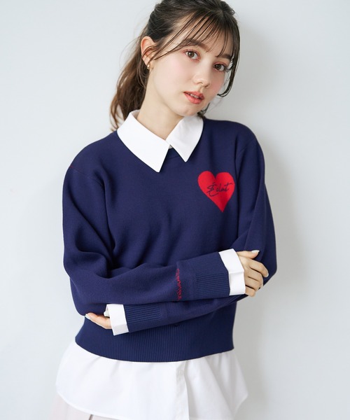 31 Sons de mode(トランテアン ソン ドゥ モード)の「2026春夏新作 ハートモチーフ襟付きニット(ニット/セーター・レディース・ネイビー/グレー/ベージュ・フリ-)」の22枚目の写真