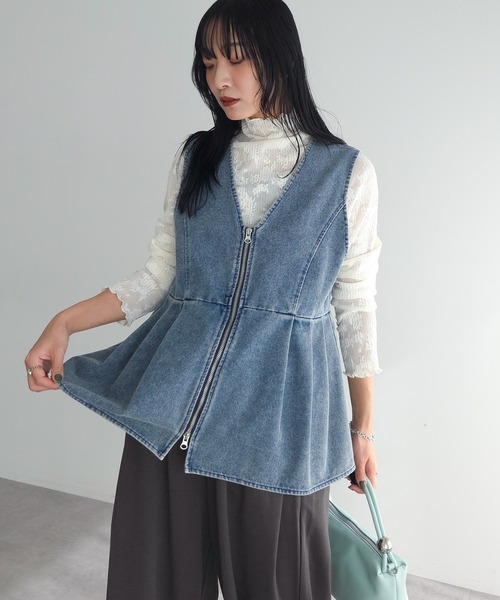 Green Parks(グリーンパークス)の「デニムペプラムジレ(ベスト・レディース・インディゴブルー/ブラック・FREE)」の7枚目の写真