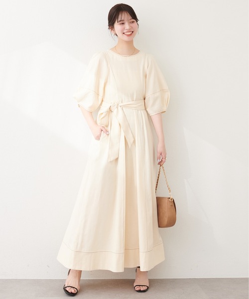 natural couture(ナチュラルクチュール)の「ランタンスリーブワンピース(ワンピース・レディース・アイボリー/ドット/インディゴブルー・LARGE/MEDIUM)」の2枚目の写真