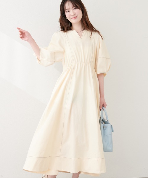 natural couture(ナチュラルクチュール)の「ランタンスリーブワンピース(ワンピース・レディース・アイボリー/ドット/インディゴブルー・LARGE/MEDIUM)」の5枚目の写真