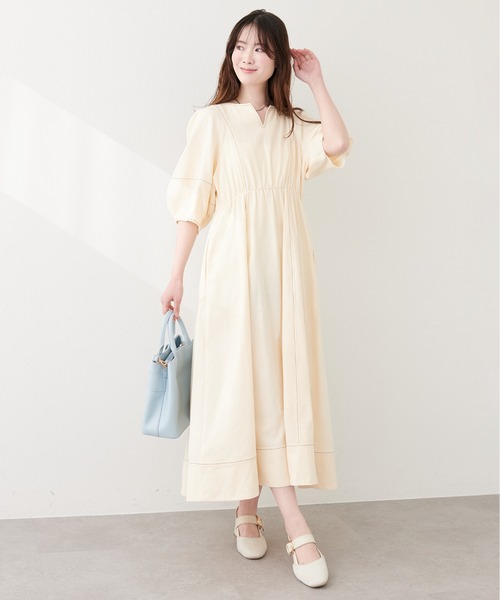 natural couture(ナチュラルクチュール)の「ランタンスリーブワンピース(ワンピース・レディース・アイボリー/ドット/インディゴブルー・LARGE/MEDIUM)」の6枚目の写真