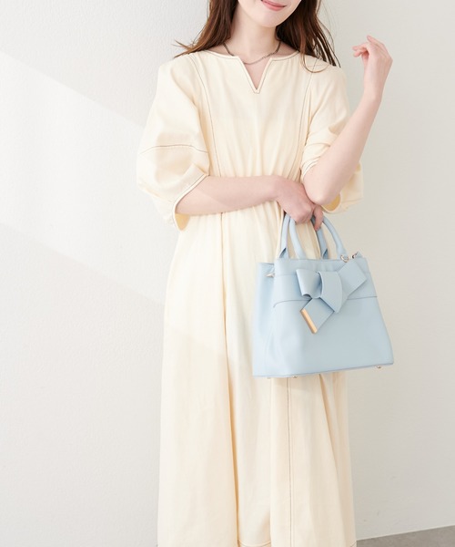 natural couture(ナチュラルクチュール)の「ランタンスリーブワンピース(ワンピース・レディース・アイボリー/ドット/インディゴブルー・LARGE/MEDIUM)」の7枚目の写真