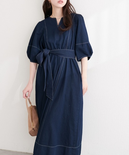 natural couture(ナチュラルクチュール)の「ランタンスリーブワンピース(ワンピース・レディース・アイボリー/ドット/インディゴブルー・LARGE/MEDIUM)」の17枚目の写真