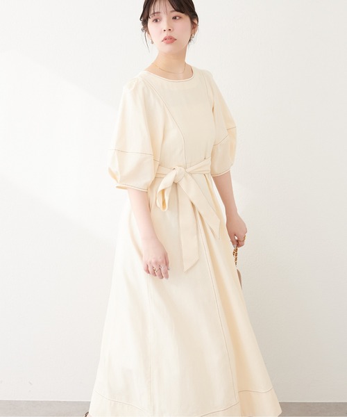 natural couture(ナチュラルクチュール)の「ランタンスリーブワンピース(ワンピース・レディース・アイボリー/ドット/インディゴブルー・LARGE/MEDIUM)」の12枚目の写真