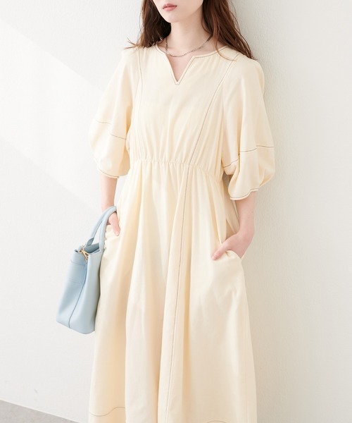 natural couture(ナチュラルクチュール)の「ランタンスリーブワンピース(ワンピース・レディース・アイボリー/ドット/インディゴブルー・LARGE/MEDIUM)」の8枚目の写真