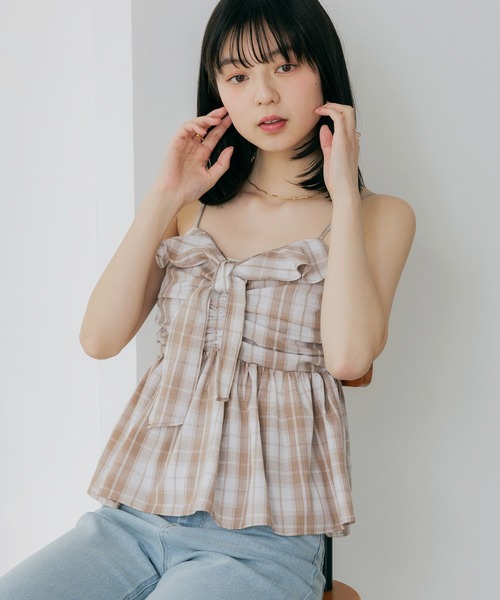 Heather（ヘザー）の「チェックフリルビスチェ　656717（キャミソール・レディース・ベージュ/ブルー/ブラック/ネイビー・FREE）」の2枚目の写真