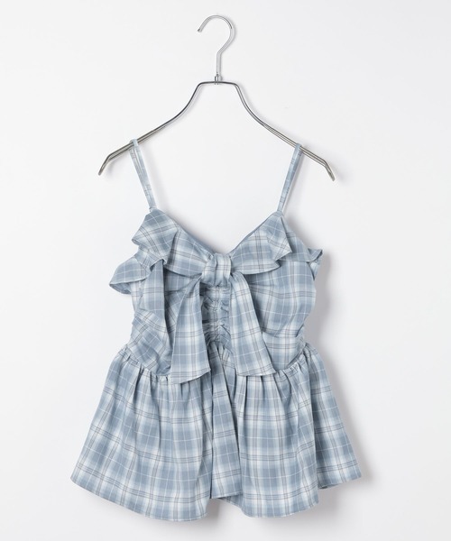 Heather（ヘザー）の「チェックフリルビスチェ　656717（キャミソール・レディース・ベージュ/ブルー/ブラック/ネイビー・FREE）」の4枚目の写真