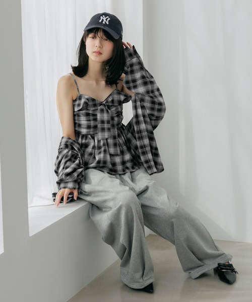 Heather（ヘザー）の「チェックフリルビスチェ　656717（キャミソール・レディース・ベージュ/ブルー/ブラック/ネイビー・FREE）」の5枚目の写真