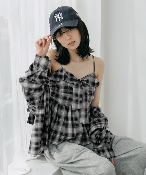 Heather（ヘザー）の「チェックフリルビスチェ　656717（キャミソール・レディース・ベージュ/ブルー/ブラック/ネイビー・FREE）」の6枚目の写真