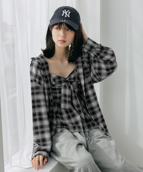 Heather（ヘザー）の「チェックフリルビスチェ　656717（キャミソール・レディース・ベージュ/ブルー/ブラック/ネイビー・FREE）」の9枚目の写真