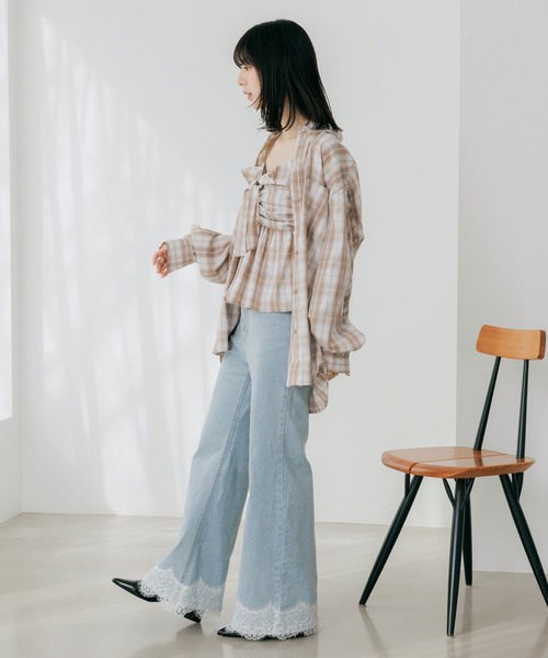 Heather（ヘザー）の「チェックフリルビスチェ　656717（キャミソール・レディース・ベージュ/ブルー/ブラック/ネイビー・FREE）」の11枚目の写真