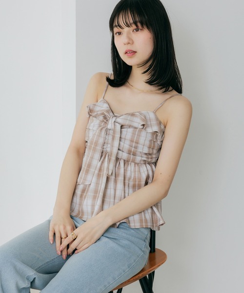 Heather（ヘザー）の「チェックフリルビスチェ　656717（キャミソール・レディース・ベージュ/ブルー/ブラック/ネイビー・FREE）」の14枚目の写真