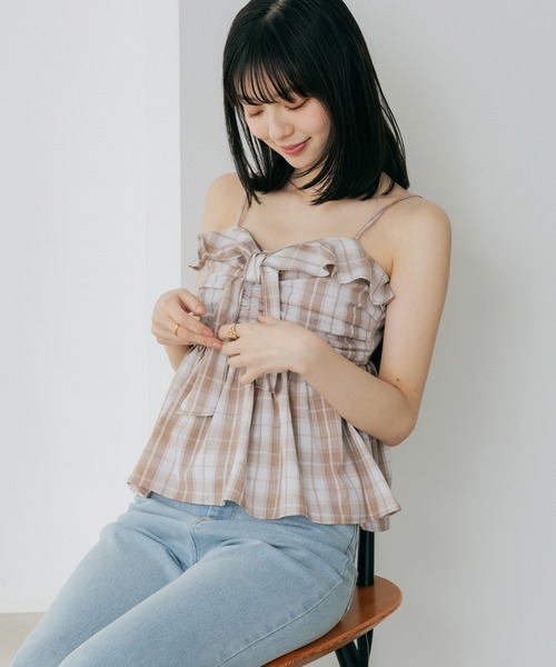 Heather（ヘザー）の「チェックフリルビスチェ　656717（キャミソール・レディース・ベージュ/ブルー/ブラック/ネイビー・FREE）」の15枚目の写真