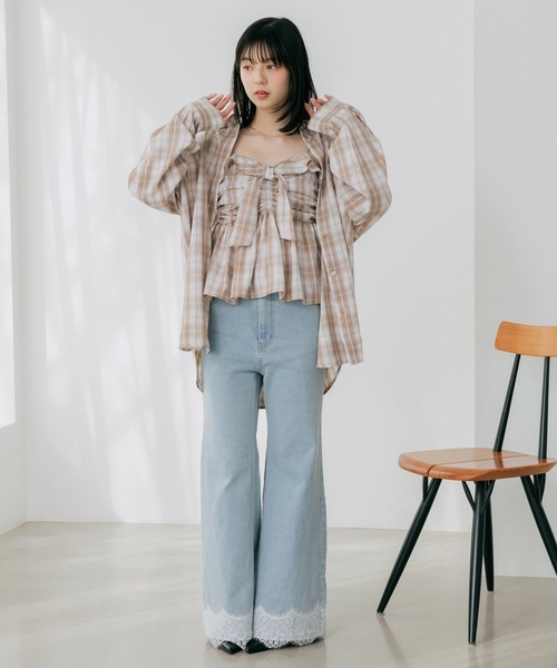 Heather（ヘザー）の「チェックフリルビスチェ　656717（キャミソール・レディース・ベージュ/ブルー/ブラック/ネイビー・FREE）」の16枚目の写真