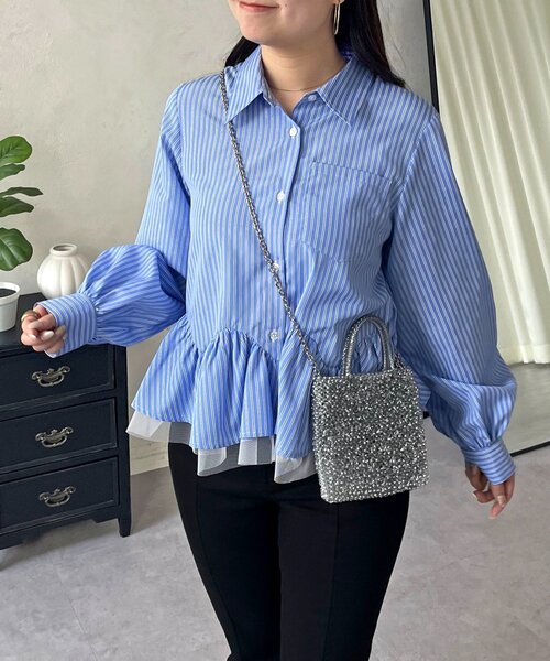 prose verse（プロズヴェール）の「裾フリルチュールボリュームスリーブシャツ（シャツ/ブラウス・レディース・オフホワイト/ブルー系その他/ピンク・MEDIUM/LARGE）」の3枚目の写真