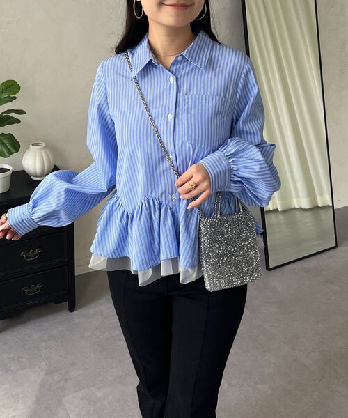 prose verse（プロズヴェール）の「裾フリルチュールボリュームスリーブシャツ（シャツ/ブラウス・レディース・オフホワイト/ブルー系その他/ピンク・MEDIUM/LARGE）」の18枚目の写真