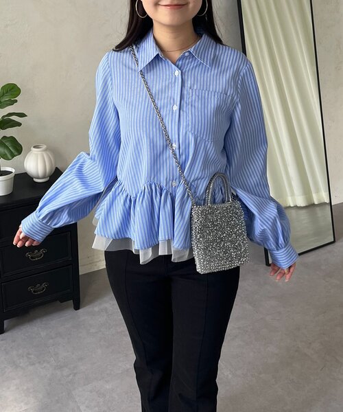 prose verse（プロズヴェール）の「裾フリルチュールボリュームスリーブシャツ（シャツ/ブラウス・レディース・オフホワイト/ブルー系その他/ピンク・MEDIUM/LARGE）」の7枚目の写真