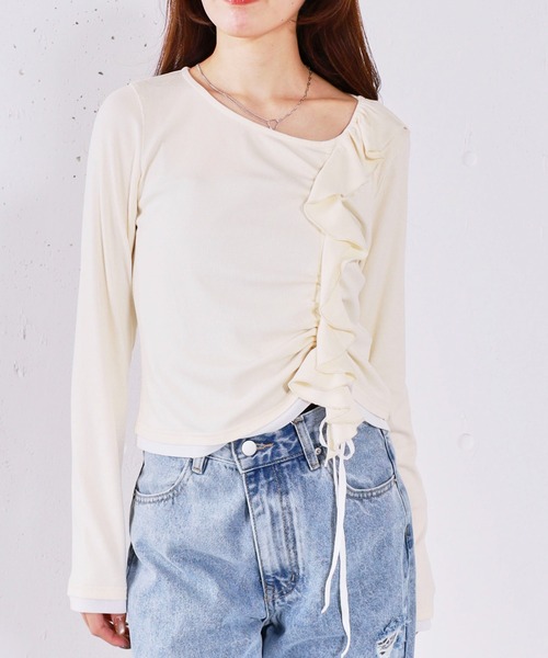 archives（アルシーヴ）の「フリルドロストカットＴＯＰＳ（Tシャツ/カットソー・レディース・ブルー/グレー/ブラック/アイボリー・MEDIUM）」の2枚目の写真