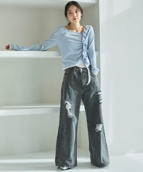 archives（アルシーヴ）の「フリルドロストカットＴＯＰＳ（Tシャツ/カットソー・レディース・ブルー/グレー/ブラック/アイボリー・MEDIUM）」の22枚目の写真