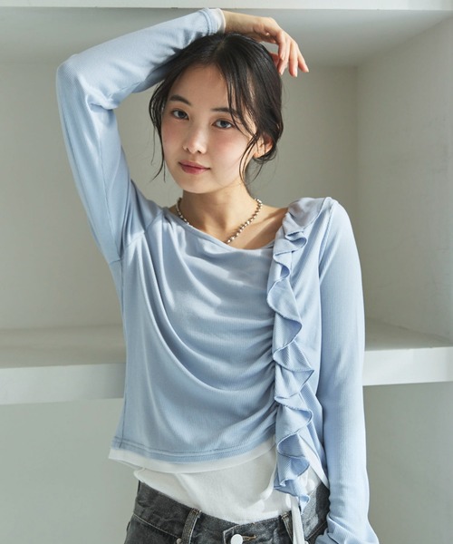 archives（アルシーヴ）の「フリルドロストカットＴＯＰＳ（Tシャツ/カットソー・レディース・ブルー/グレー/ブラック/アイボリー・MEDIUM）」の21枚目の写真