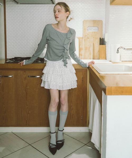 archives（アルシーヴ）の「フリルドロストカットＴＯＰＳ（Tシャツ/カットソー・レディース・ブルー/グレー/ブラック/アイボリー・MEDIUM）」の8枚目の写真