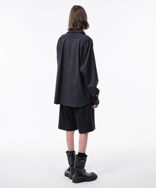 Camphor wood(カンファーウッド)の「EYELET REGULAR COLLAR STRIPE L/S SHIRT / アイレットレギュラーストライプシャツ(シャツ/ブラウス・メンズ・チャコール/ダークネイビー・SMALL/MEDIUM/LARGE)」の8枚目の写真