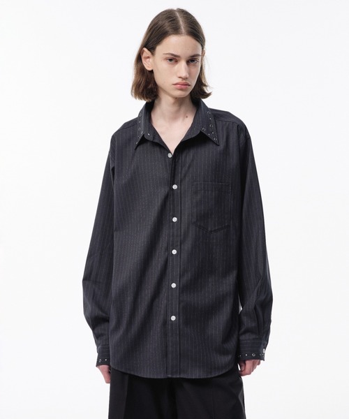 Camphor wood(カンファーウッド)の「EYELET REGULAR COLLAR STRIPE L/S SHIRT / アイレットレギュラーストライプシャツ(シャツ/ブラウス・メンズ・チャコール/ダークネイビー・SMALL/MEDIUM/LARGE)」の10枚目の写真