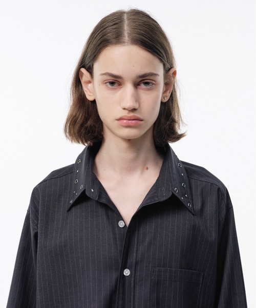 Camphor wood(カンファーウッド)の「EYELET REGULAR COLLAR STRIPE L/S SHIRT / アイレットレギュラーストライプシャツ(シャツ/ブラウス・メンズ・チャコール/ダークネイビー・SMALL/MEDIUM/LARGE)」の11枚目の写真